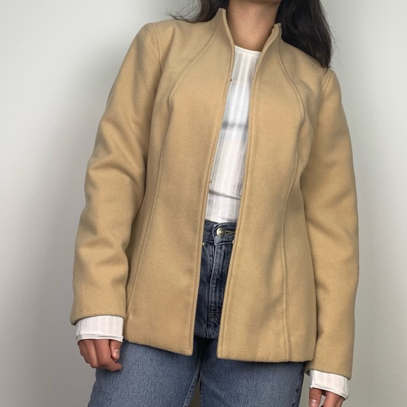 Chico's Camel Fleece Structured Open Front Hook Closure Blazer - Picture 2 of 14